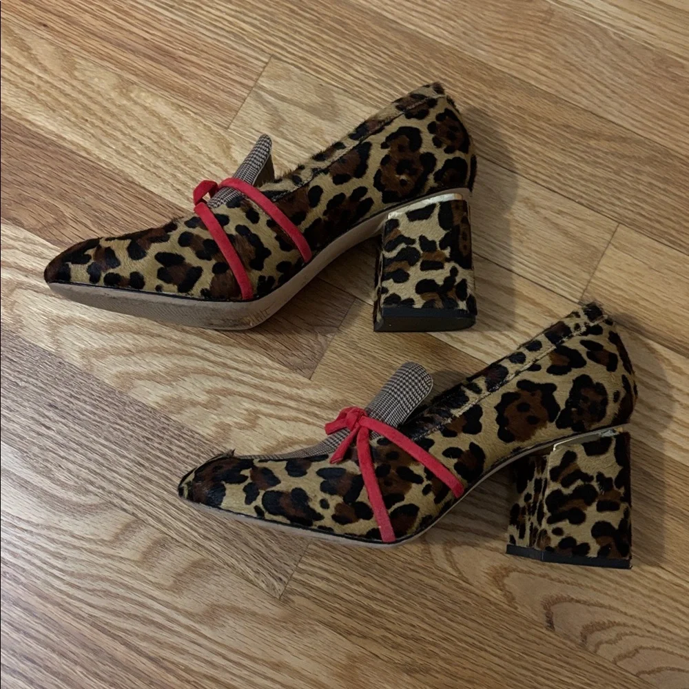 ANTONIO MELANI Leopard Print Block Heel Loafers with Pink Bow - Picture 5 of 11
